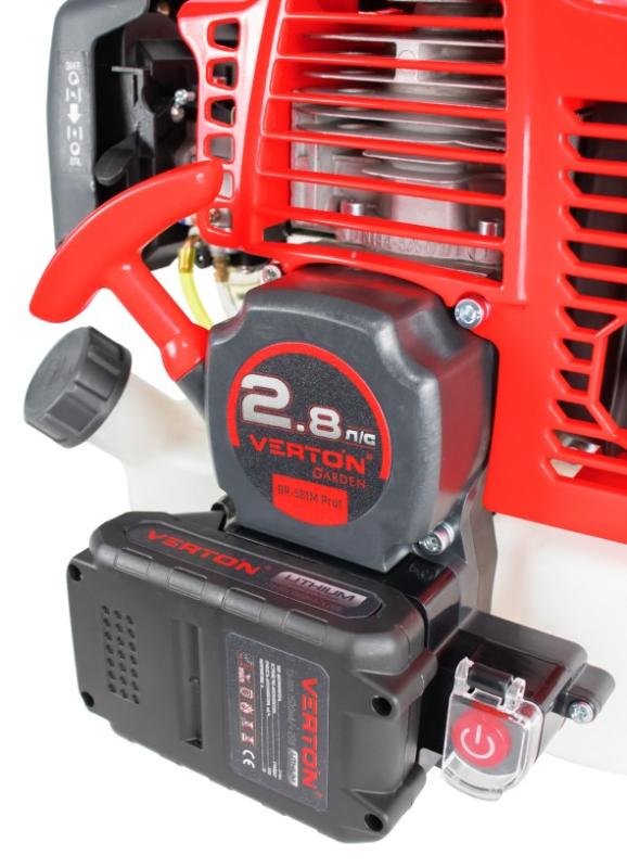 Триммер бенз. VERTON garden BR-561M Professional (Электрозапуск, V двигателя 56 см3,мощность 2.8 л.с./2.1 кВт,профессиональный ранец,разборная штанга,диск 40т,катушка) + Диск для триммера VERTON DOUBLE MOWING TD02 (внеш. Ø 255 мм, посад. Ø 25.4 мм, 4