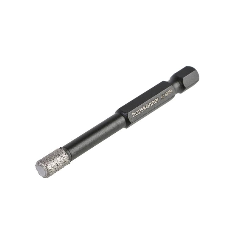 Коронка алмазная для дрели, TilePro, 6 мм, вакуумн. спекание алмазов, Hanskonner