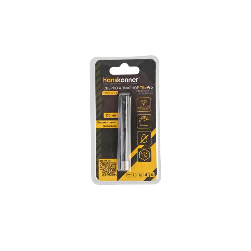 Коронка алмазная для дрели, TilePro, 8 мм, вакуумн. спекание алмазов, Hanskonner