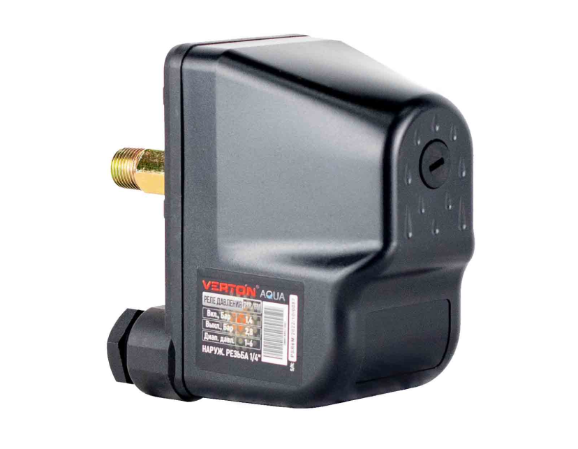 Реле давления Verton AQUA PSR/6М наружная резьба (1/4") (230В//50 Гц IP44, темп. жид. 0-55,раб.дав.1.4/2,8 бар,мин. дав. 1 бар, макс.дав.6 бар,ток пик/норм 10/4А)
