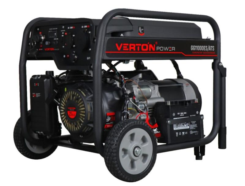 Генератор бензиновый VERTON POWER GG11000ES/ATS(9,5/10,5 кВт 230/50, 21л.с., 550 см3, выносной блок ATS (авт. запуск в случае падения напряжения в основной сети или прекращения подачи электр-ии),Цифр. дисплей (вольтметр, частота, моточасы),хром