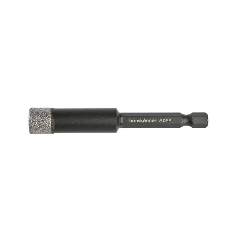 Коронка алмазная для дрели, TilePro, 12 мм, вакуумн. спекание алмазов, Hanskonner