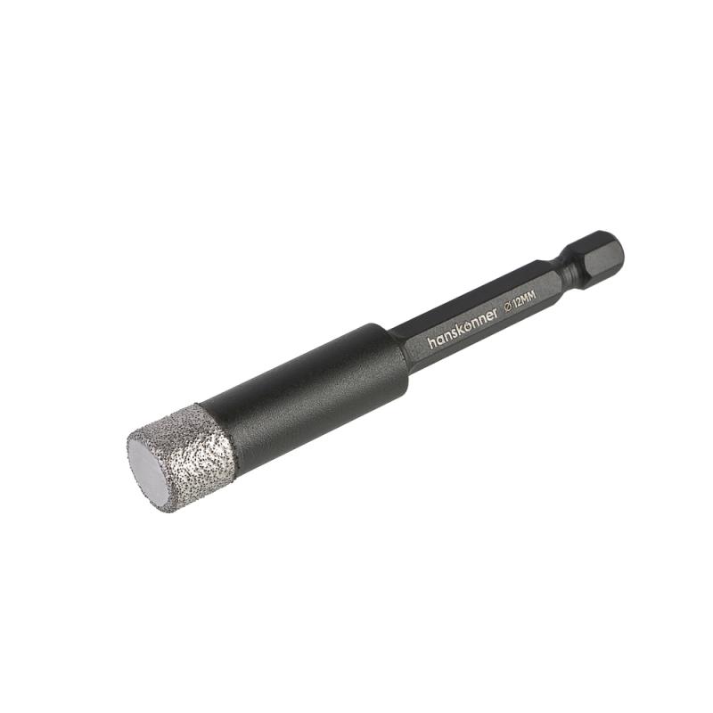 Коронка алмазная для дрели, TilePro, 12 мм, вакуумн. спекание алмазов, Hanskonner