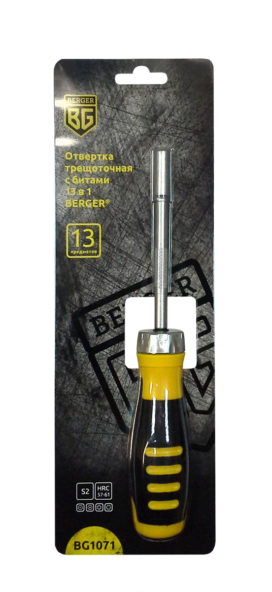 Отвертка с трещоткой и битами-насадками, набор 13 в 1 (13 предметов)//BERGER