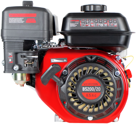 Двигатель VERTON GARDEN BS-168F/20D (196 см3,4.8кВт/6.5л.с,Ø вала 20мм (шпонка), 13,2/3600 Н*м/(об/мин), V 3.6 л., ручн. зап., выкл., распредвал сталь, автопрерыватель с датчиком уровня масла, крышка бака винт, фильтр комбин. (бумага+паралон), прорез