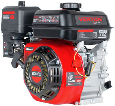 Двигатель VERTON GARDEN BS-168F/20D (196 см3,4.8кВт/6.5л.с,Ø вала 20мм (шпонка), 13,2/3600 Н*м/(об/мин), V 3.6 л., ручн. зап., выкл., распредвал сталь, автопрерыватель с датчиком уровня масла, крышка бака винт, фильтр комбин. (бумага+паралон), прорез