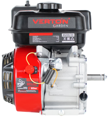 Двигатель VERTON GARDEN BS-168F/20D (196 см3,4.8кВт/6.5л.с,Ø вала 20мм (шпонка), 13,2/3600 Н*м/(об/мин), V 3.6 л., ручн. зап., выкл., распредвал сталь, автопрерыватель с датчиком уровня масла, крышка бака винт, фильтр комбин. (бумага+паралон), прорез