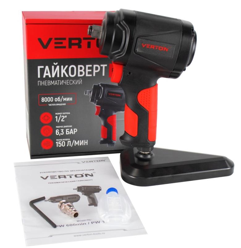 Пневматический гайковерт Verton Air PW600 Mini (патрон-1,2",давл.6,3, макс.крутящ.момент-600н.м,вращение-8000 об/мин,расх.возд-150 л/мин) (5шт/кор)