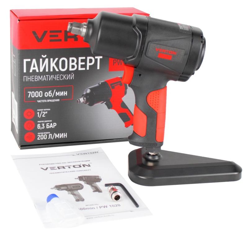 Пневматический гайковерт Verton Air PW1020 (патрон-1,2",давл.6,3, макс.крутящ.момент-1020н.м,вращение-7000 об/мин,расх.возд-200 л/мин) (10шт/кор)