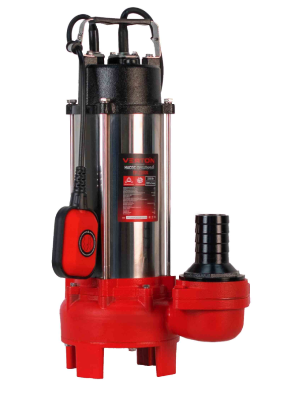 Насос фекальный погружной Verton AQUA FP-2200K (мощн.2200Вт,произв.690л/мин,макс. выс.16м,глуб. 5м,d вых.75мм,реж.нож, макс. размер частиц 35мм, поплавок)