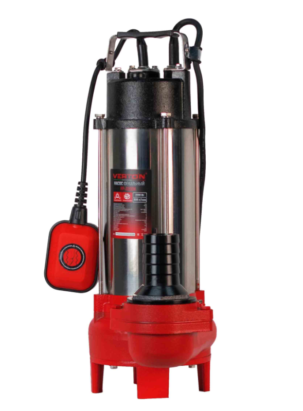 Насос фекальный погружной Verton AQUA FP-2200K (мощн.2200Вт,произв.690л/мин,макс. выс.16м,глуб. 5м,d вых.75мм,реж.нож, макс. размер частиц 35мм, поплавок)