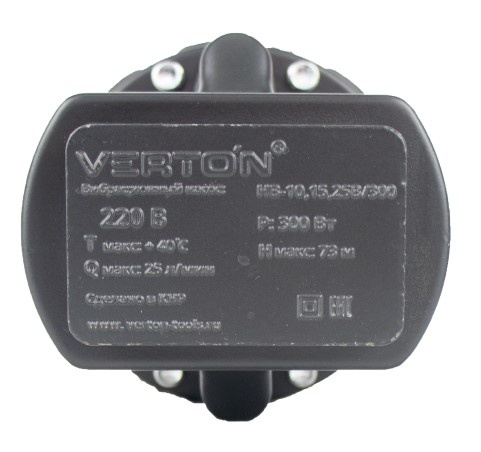 Насос вибрационный Verton НВ-25В/300 (220В, 300 Вт,D-100 мм, произв. 25 л/мин. глуб. погруж. 4 м., длина эл. каб. 25 м, верхний забор воды, макс. темп. 50 С, макс. напор 73 м. (4шт/кор))