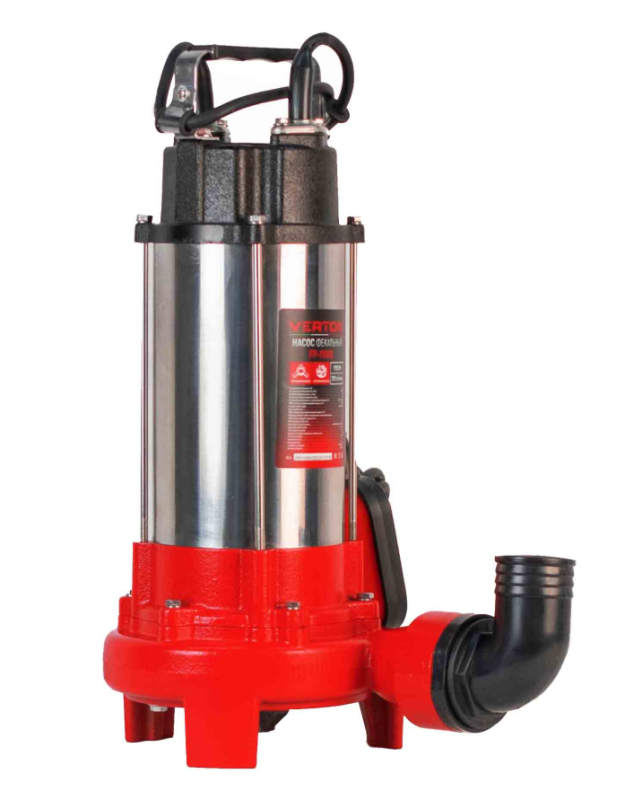 Насос фекальный погружной Verton AQUA FP-1100K (мощн.1100Вт,произв.320л/мин,макс.выс.9м,глуб. 5м,d вых.50мм,реж.нож, макс. размер частиц 35мм, поплавок)