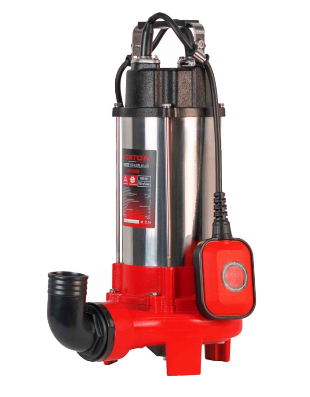 Насос фекальный погружной Verton AQUA FP-1100K (мощн.1100Вт,произв.320л/мин,макс.выс.9м,глуб. 5м,d вых.50мм,реж.нож, макс. размер частиц 35мм, поплавок)