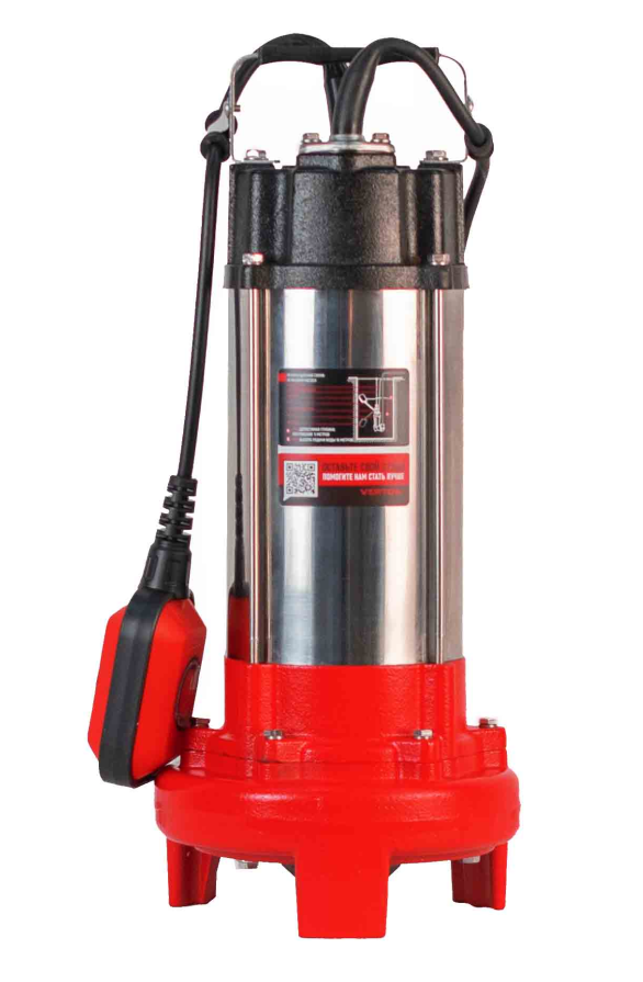 Насос фекальный погружной Verton AQUA FP-1100K (мощн.1100Вт,произв.320л/мин,макс.выс.9м,глуб. 5м,d вых.50мм,реж.нож, макс. размер частиц 35мм, поплавок)
