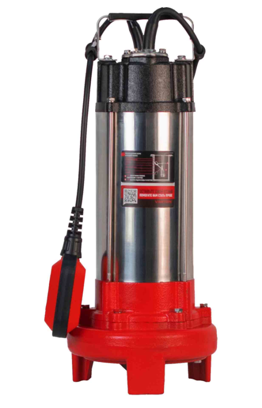 Насос фекальный погружной Verton AQUA FP-1500K (мощн.1500Вт,произв.380л/мин,макс.выс.16м,глуб. 5м,d вых.50мм,реж.нож, макс. размер частиц 35мм, поплавок)