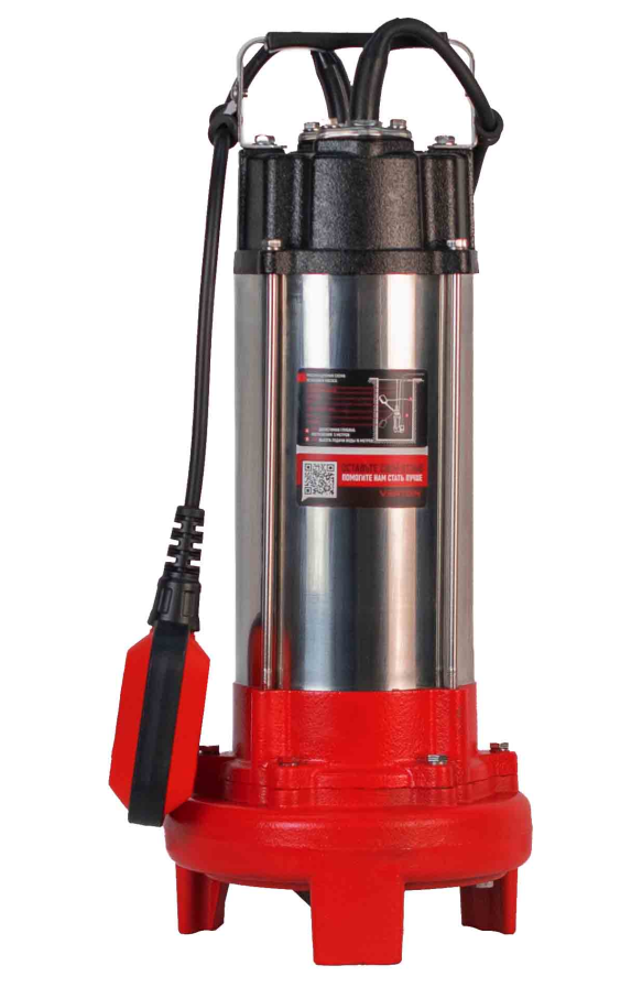 Насос фекальный погружной Verton AQUA FP-1500K (мощн.1500Вт,произв.380л/мин,макс.выс.16м,глуб. 5м,d вых.50мм,реж.нож, макс. размер частиц 35мм, поплавок)