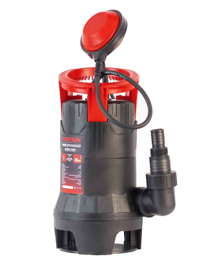 Дренажный насос фекальник для грязной воды Verton AQUA DP400/35PE (мощн.400Вт.,напр. 230/50 В/Гц.,макс. выс.5 м.,произв.142 л/мин.,макс.темп. 35.,IPX8.,нижн.забор воды.,диаметр частиц 35мм.,пласт.корпус.,поплавок,внешний поплавок) - 4 шт/кор.