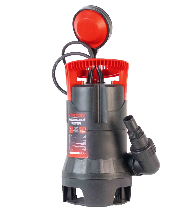 Дренажный насос фекальник для грязной воды Verton AQUA DP550/35PE (мощн.550Вт.,напр. 230/50 В/Гц.,макс. выс.7 м.,произв.208 л/мин.,макс.темп. 35.,IPX8.,нижн.забор воды.,диаметр частиц 35мм.,пласт.корпус,внешний поплавок) - 4 шт/кор.