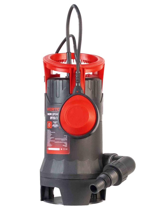Дренажный насос фекальник для грязной воды Verton AQUA DP750/35PE (мощн.750Вт.,напр. 230/50 В/Гц.,макс. выс.8 м.,произв.233 л/мин.,макс.темп. 35.,IPX8.,нижн.забор воды.,диаметр частиц 35мм.,пласт.корпус,внешний поплавок) - 4 шт/кор.