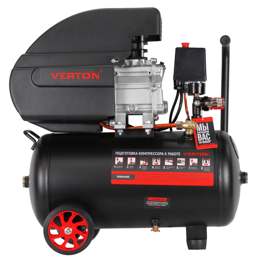 Компрессор коаксиальный Verton Air AC-24/240K (230/50 В/Гц,масл.коакс. произв. 240л/мин, V 24л, макс. дав.8 бар, мощн. 1,8 кВт, част. вращ. двиг. 2850 об/мин,рапид, асинх. однофаз.)