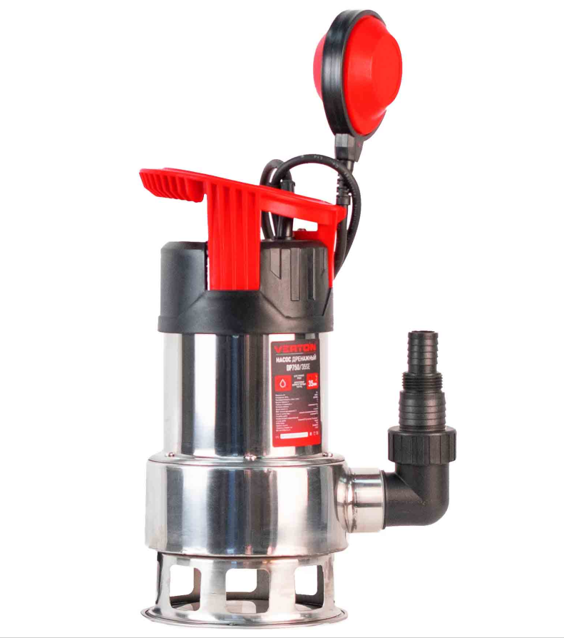 Дренажный насос фекальник для грязной воды Verton AQUA DP750/35SE (мощн.750Вт.,напр. 230/50 В/Гц.,макс. выс.8 м.,произв.225 л/мин.,макс.темп. 35.,IPX8.,нижн.забор воды.,диаметр частиц 35мм.нержав.корпус,внешний поплавок) - 4 шт/кор.