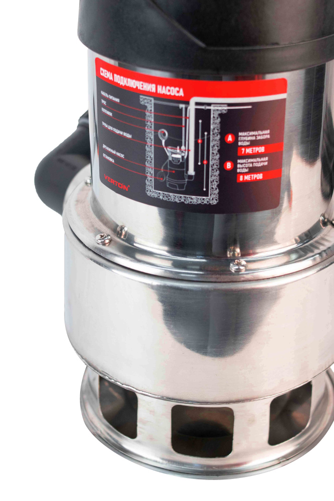 Дренажный насос фекальник для грязной воды Verton AQUA DP750/35SE (мощн.750Вт.,напр. 230/50 В/Гц.,макс. выс.8 м.,произв.225 л/мин.,макс.темп. 35.,IPX8.,нижн.забор воды.,диаметр частиц 35мм.нержав.корпус,внешний поплавок) - 4 шт/кор.