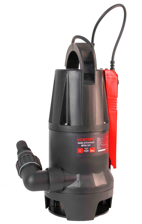 Дренажный насос фекальник для грязной воды Verton AQUA DP750/35PI (мощн.750Вт.,напр. 230/50 В/Гц.,макс. выс.8 м.,произв.225 л/мин.,макс.темп. 35.,IPX8.,нижн.забор воды.,диаметр частиц 35мм.,пластик.корпус,поплавок-АкваСенсор) - 4 шт/кор.
