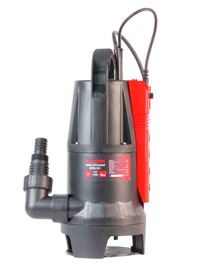 Дренажный насос фекальник для грязной воды Verton AQUA DP750/35PI (мощн.750Вт.,напр. 230/50 В/Гц.,макс. выс.8 м.,произв.225 л/мин.,макс.темп. 35.,IPX8.,нижн.забор воды.,диаметр частиц 35мм.,пластик.корпус,поплавок-АкваСенсор) - 4 шт/кор.