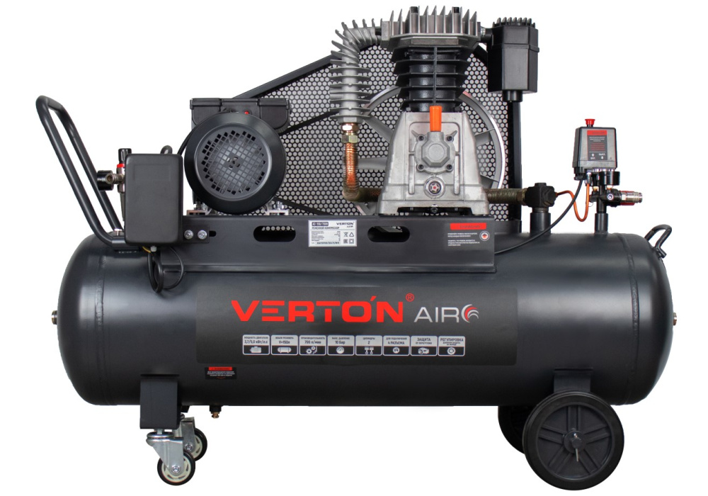Компрессор ременной Verton Air AC-150/700R (230/50 В/Гц,масл.ремен. произв. 700л/мин, V 150л, макс. дав.10 бар, мощн. 3,7 кВт, част. вращ. двиг. 2800 об/мин,итальянский тип компрессорного блока,рапид, асинх. однофаз.)