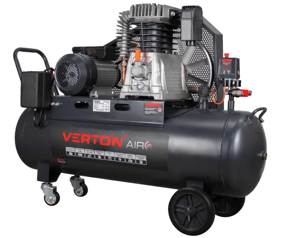 Компрессор ременной Verton Air AC-150/700R (230/50 В/Гц,масл.ремен. произв. 700л/мин, V 150л, макс. дав.10 бар, мощн. 3,7 кВт, част. вращ. двиг. 2800 об/мин,итальянский тип компрессорного блока,рапид, асинх. однофаз.)