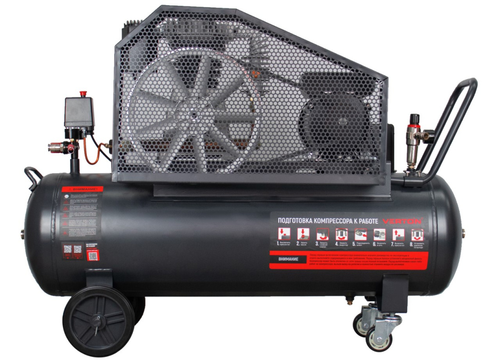 Компрессор ременной Verton Air AC-150/700R (230/50 В/Гц,масл.ремен. произв. 700л/мин, V 150л, макс. дав.10 бар, мощн. 3,7 кВт, част. вращ. двиг. 2800 об/мин,итальянский тип компрессорного блока,рапид, асинх. однофаз.)