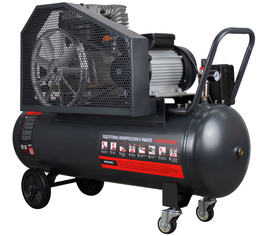 Компрессор ременной Verton Air AC-150/700R (230/50 В/Гц,масл.ремен. произв. 700л/мин, V 150л, макс. дав.10 бар, мощн. 3,7 кВт, част. вращ. двиг. 2800 об/мин,итальянский тип компрессорного блока,рапид, асинх. однофаз.)