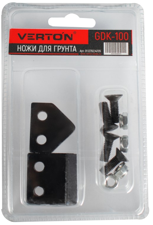 Ножи для грунта VERTON GDK-100 (прямые ножи,2 шт/уп, ДШВ 30*30*4 мм, кол-во винтов 4, рез ножа 5*0,8*12, посадочн. отв. 2, расстояние между посадочн. отв. 16 мм)