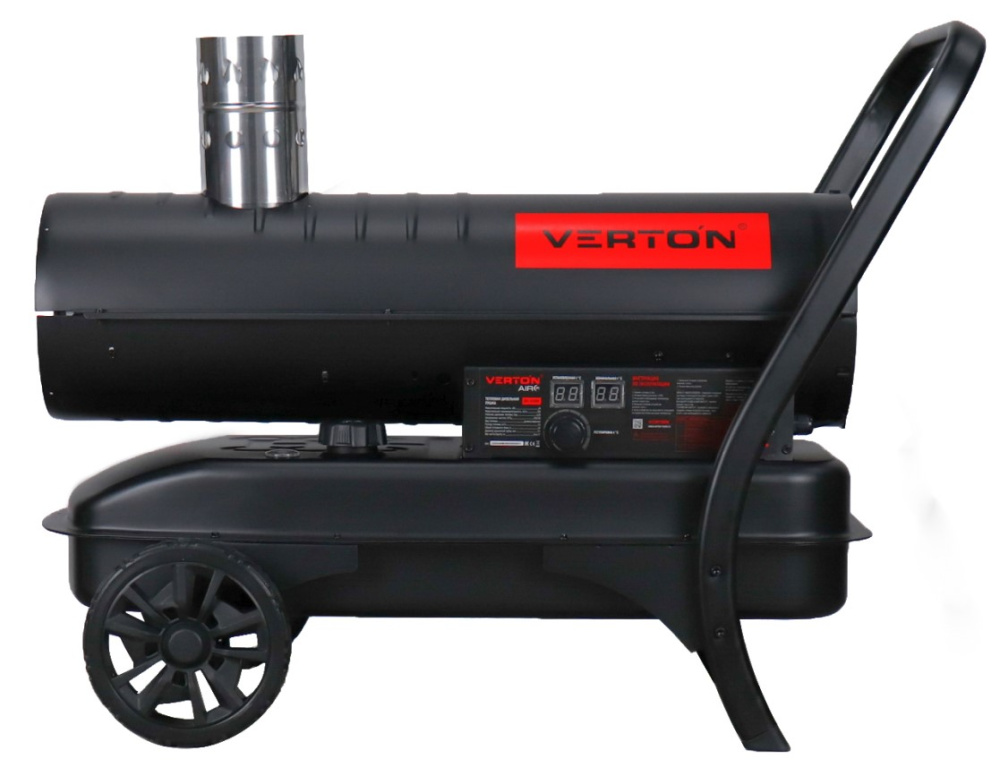 Дизельная тепловая пушка Verton Air DH-24DM (Непрям.нагрев,24кВт,750м3/ч,1.5кг/ч,бак 38л,D выхл.трубы 110мм,цифр.дисплей,манометр,защита от перегрева,колеса,дизель/керосин)