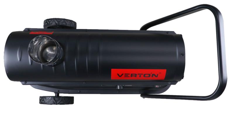 Дизельная тепловая пушка Verton Air DH-24DM (Непрям.нагрев,24кВт,750м3/ч,1.5кг/ч,бак 38л,D выхл.трубы 110мм,цифр.дисплей,манометр,защита от перегрева,колеса,дизель/керосин)