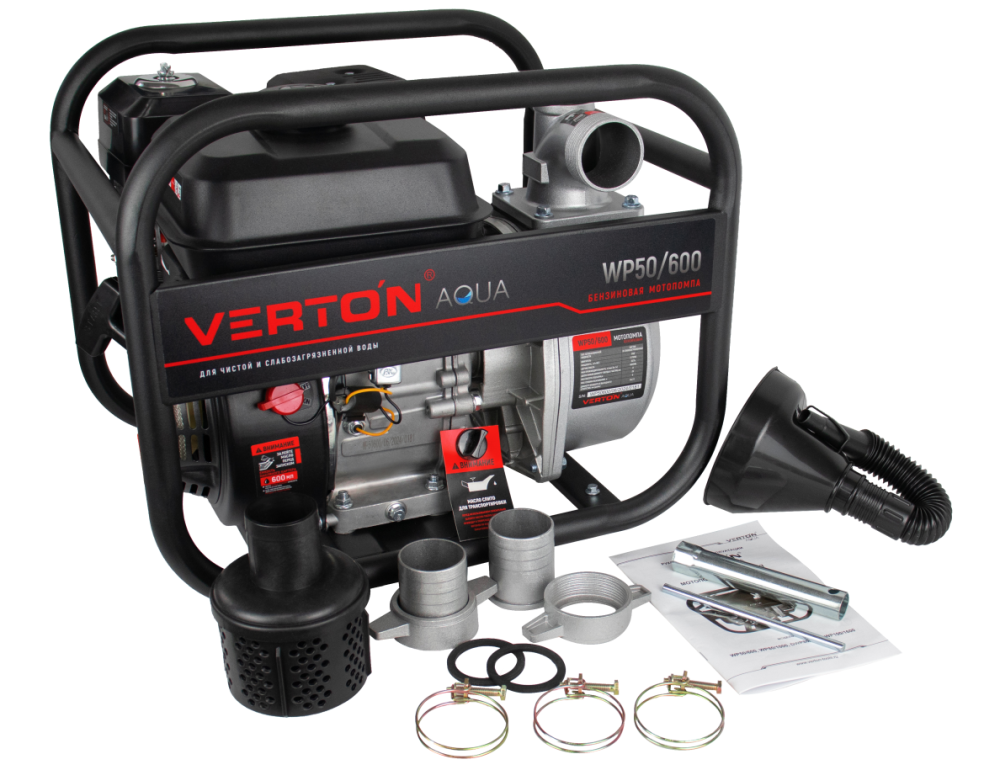 Мотопомпа Verton WP 50/600 (7л.с/212см3,50мм/2", 600л/мин,36м3/ч,h8м/26,d8мм)