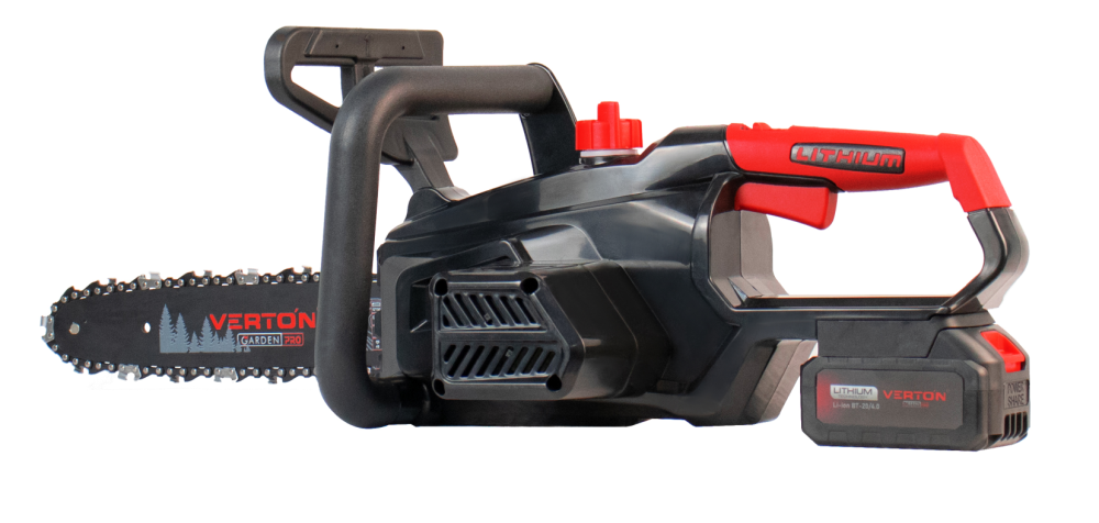 Пила аккумуляторная бесщеточная цепная Verton Garden Green Pro BCS-2012 (Li-Ion,20В,2-5А*ч,600Вт,аккум.бат-я 1шт(20V/4.0Ah),зар.устр-во, шина 12"/30см, 1,3, цепь 12" 3/8 1,3 45зв. )
