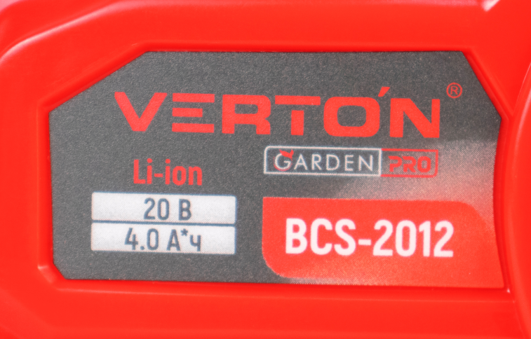 Пила аккумуляторная бесщеточная цепная Verton Garden Green Pro BCS-2012 (Li-Ion,20В,2-5А*ч,600Вт,аккум.бат-я 1шт(20V/4.0Ah),зар.устр-во, шина 12"/30см, 1,3, цепь 12" 3/8 1,3 45зв. )