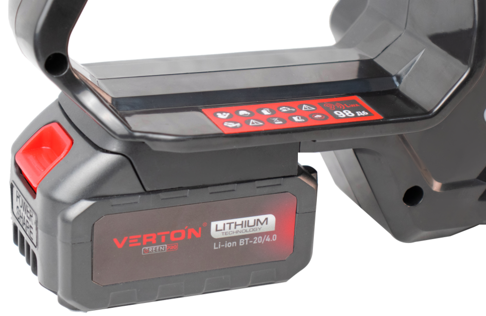 Пила аккумуляторная бесщеточная цепная Verton Garden Green Pro BCS-2012 (Li-Ion,20В,2-5А*ч,600Вт,аккум.бат-я 1шт(20V/4.0Ah),зар.устр-во, шина 12"/30см, 1,3, цепь 12" 3/8 1,3 45зв. )