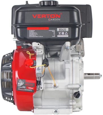 Двигатель VERTON GARDEN BS-190F/25D (420 см3, 11кВт/15л.с,Ø вала 25мм (шпонка), 23/3600 Н*м/(об/мин), V 6 л., ручн. зап., выкл., распредвал сталь, автопрерыватель с датчиком уровня масла, крышка бака винт, фильтр комбин. (бумага+паралон), прорез. рук