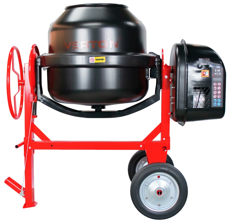 Бетоносмеситель VERTON MIX СМ-320 (мощн 2200 Вт, 230V, вен.чугун,V бака 320л ,V гот. смеси 213л, ø 742 мм, h 688 мм, толщина 2,0/2,4 мм, педаль фиксации, колесо ø40,5 см резина, руль полулуния)
