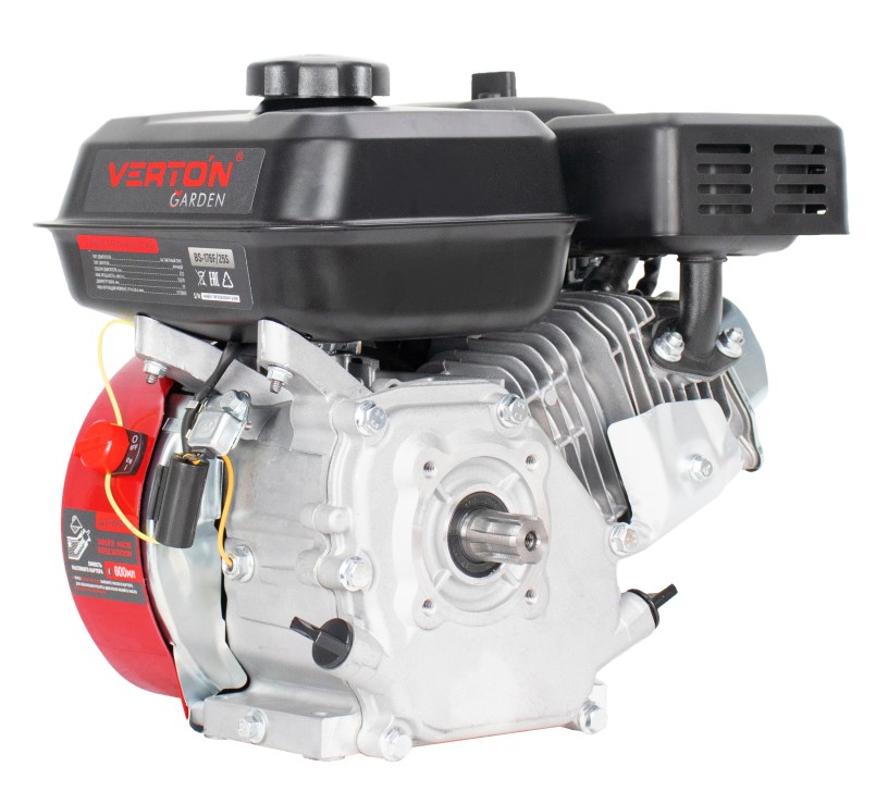 Двигатель VERTON GARDEN BS-176F/25S (223 см3, 5,8кВт/8л.с,Ø вала 25мм (шлицы: прямобочный, 6 шт., 20 мм внутр.Ø), 14/3600 Н*м/(об/мин), V 3.6 л., ручн. зап., выкл., распредвал сталь, автопрерыватель с датчиком уровня масла, крышка бака винт, фильтр к