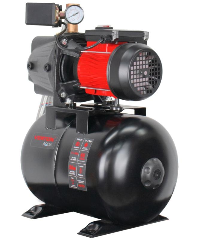 Насосная станция автоматическая Verton AQUA PS1400CL/24(Удлиненный чугун.корпус,1400Вт,230В/50Гц,Qmax 66л/мин,V24л,max забор 9м,Hmax56м,Ø вх./вых.1",Р 1,5-3 бар,Tmax жидк.0-60°C,соед.шланг 32 мм,встр.эжектор, крыльчатка PPO,кнопка питания сети)