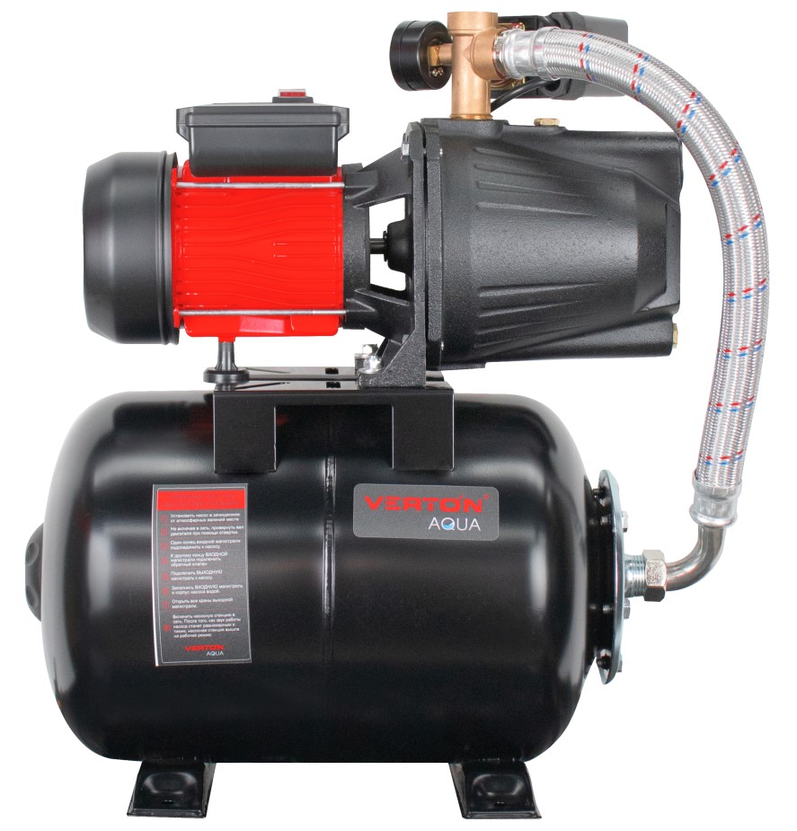 Насосная станция автоматическая Verton AQUA PS1400CL/24(Удлиненный чугун.корпус,1400Вт,230В/50Гц,Qmax 66л/мин,V24л,max забор 9м,Hmax56м,Ø вх./вых.1",Р 1,5-3 бар,Tmax жидк.0-60°C,соед.шланг 32 мм,встр.эжектор, крыльчатка PPO,кнопка питания сети)