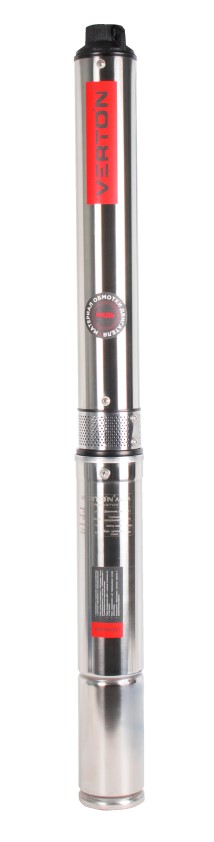 Скважинный центробежный многоступенчатый насос Verton AQUA DW50/370V(370Вт,230В/50Гц,Qmax 60л/мин,Hmax 50м, Ø76мм,верх.забор,P 5.1бар,глуб.70м,Ø подкл.1",мин диам.скважины 100 мм, дл.кабеля 20 м,11 крыльч.,корпус из нерж.ст.,медн.обмотка)
