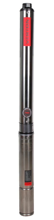 Скважинный центробежный многоступенчатый насос Verton AQUA DW75/550V(550 Вт,230В/50Гц,Qmax 75л/мин, Hmax 75м,Ø76мм,верх.забор,P 7,6 бар,глуб.70м,Ø подкл.1",мин диам.скважины100мм,дл.кабеля 35м,17 крыльч.,корпус из нерж.ст.,медн.обмотка)
