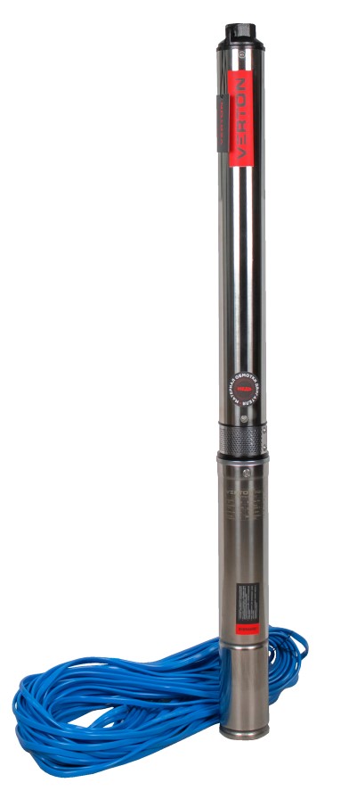 Скважинный центробежный многоступенчатый насос Verton AQUA DW75/550V(550 Вт,230В/50Гц,Qmax 75л/мин, Hmax 75м,Ø76мм,верх.забор,P 7,6 бар,глуб.70м,Ø подкл.1",мин диам.скважины100мм,дл.кабеля 35м,17 крыльч.,корпус из нерж.ст.,медн.обмотка)