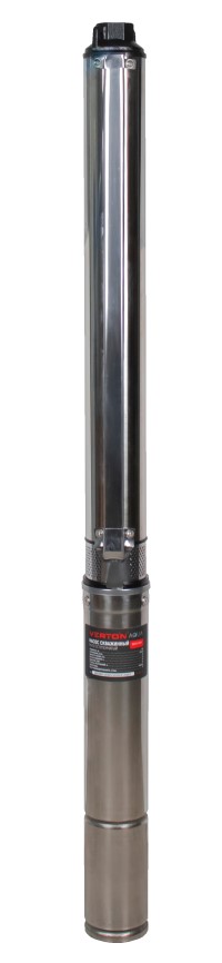 Скважинный центробежный многоступенчатый насос Verton AQUA DW75/550V(550 Вт,230В/50Гц,Qmax 75л/мин, Hmax 75м,Ø76мм,верх.забор,P 7,6 бар,глуб.70м,Ø подкл.1",мин диам.скважины100мм,дл.кабеля 35м,17 крыльч.,корпус из нерж.ст.,медн.обмотка)