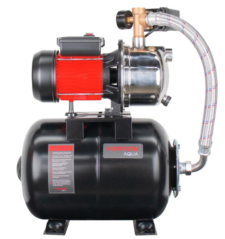 Насосная станция автоматическая Verton AQUA PS1200SB/24(Нержав.сталь. корпус,1200Вт,230В/50Гц,Qmax 55л/мин,V24л,max забор 9м,Hmax50м,Øвх./вых.1",Р 1,5-3 бар,Tmax жидк. 0-60°C,соед.шланг 32 мм,встр.эжектор,крыльчатка PPO,кнопка питания сети)